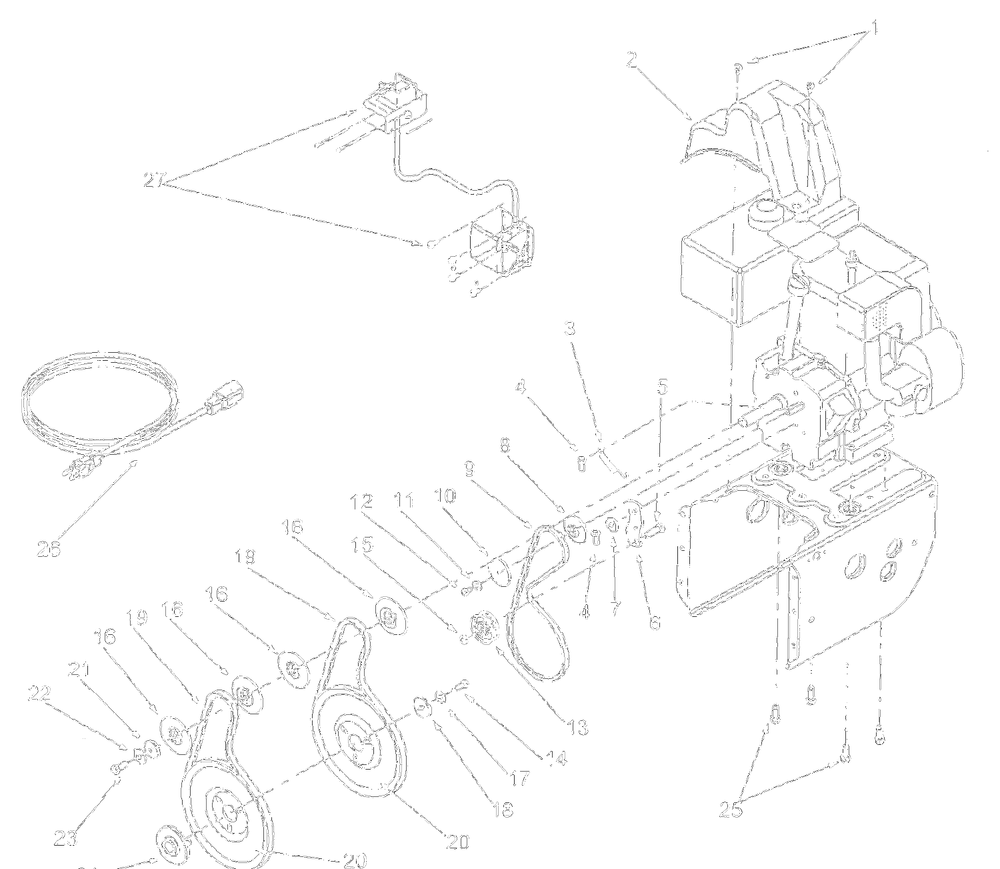 Engineandv-Belts Diagram and Parts List for 31AE640F000 2001 Yard Machines Snow Blower